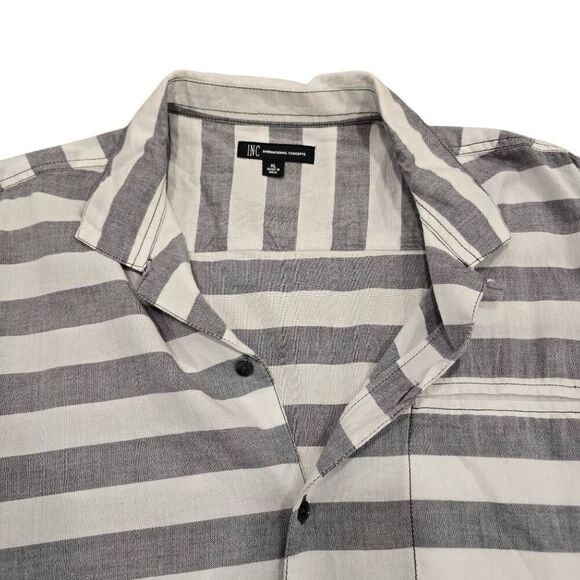 INC International Concepts Shirt Men XL Gray White Stripe Short Sleeve Button-Up - Picture 3 of 6